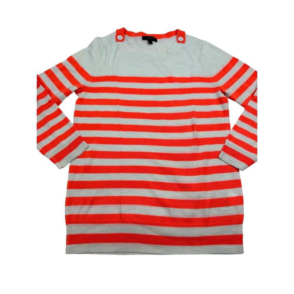 J.Crew Women's Mint Orange Breton Stripe 100% Merino Wool Sweater Size S Preppy‎